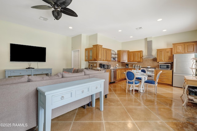 303 Duperier Ave, New Iberia, LA 70563 - living area with ceiling fan, light tile patterned flooring, and recessed lighting