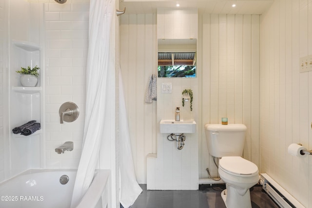 531 Silver St, New Iberia, LA 70560 - bathroom with a baseboard radiator and shower / tub combo with curtain