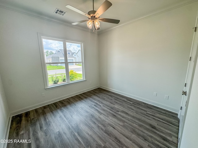 219 Timber Mill St, Lafayette, LA 70508 - unfurnished room with ornamental molding, dark wood-style floors, baseboards, and a ceiling fan
