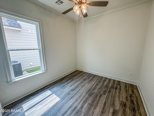 219 Timber Mill St, Lafayette, LA 70508 - empty room with wood finished floors, a ceiling fan, crown molding, and baseboards
