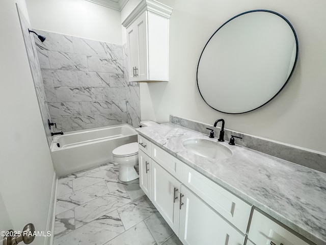 219 Timber Mill St, Lafayette, LA 70508 - full bath featuring marble finish flooring, vanity, toilet, and shower / washtub combination