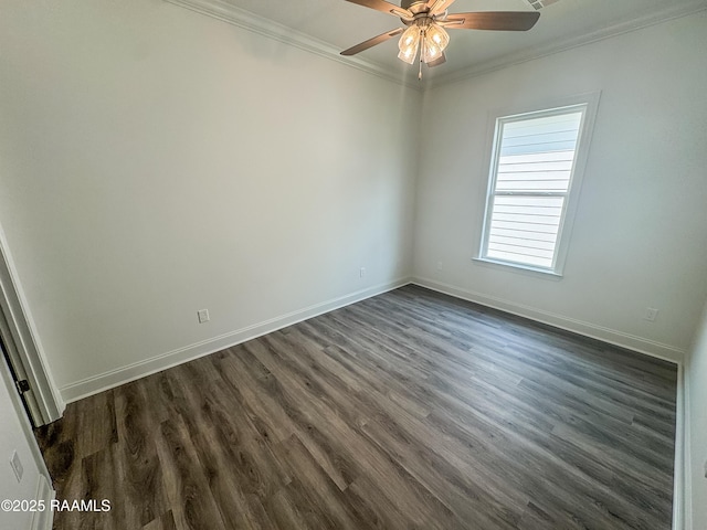 219 Timber Mill St, Lafayette, LA 70508 - unfurnished room with ornamental molding, dark wood-type flooring, baseboards, and a ceiling fan