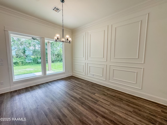 222 Timber Mill St, Lafayette, LA 70508 - unfurnished dining area featuring a chandelier, dark wood-type flooring, baseboards, and crown molding