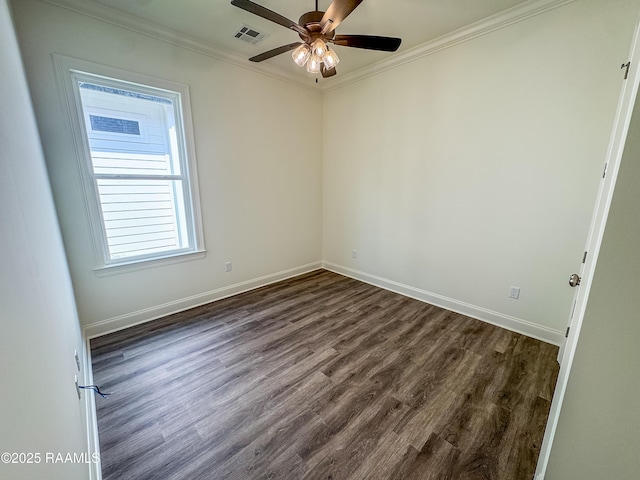 222 Timber Mill St, Lafayette, LA 70508 - unfurnished room featuring dark wood-style floors, crown molding, a ceiling fan, and baseboards