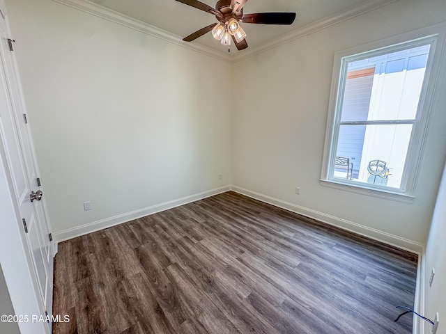 222 Timber Mill St, Lafayette, LA 70508 - spare room with dark wood finished floors, ornamental molding, a ceiling fan, and baseboards