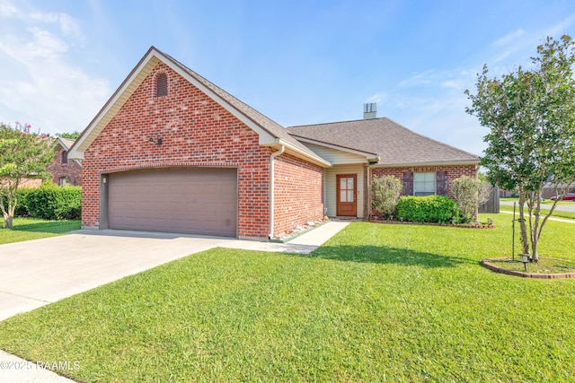 100 Soaring Cv, Carencro, LA 70520 - view of front of property with a garage, brick siding, concrete driveway, a front lawn, and roof with shingles