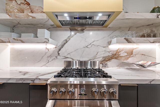 302 Richland Ave Unit 207C, Lafayette, LA 70508 - kitchen with stainless steel gas stove, backsplash, and range hood