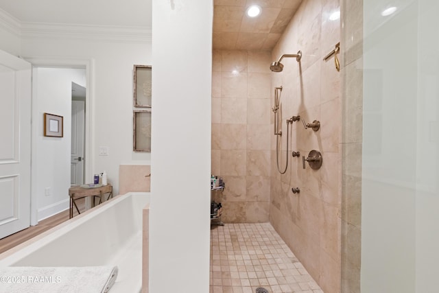 302 Richland Ave Unit 207C, Lafayette, LA 70508 - full bath featuring tiled shower, recessed lighting, and crown molding