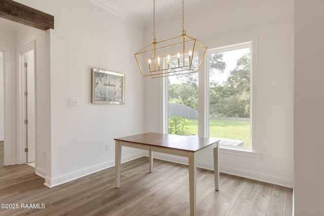 308 Manor House Ln, Lafayette, LA 70507 - dining space featuring healthy amount of natural light, light wood-type flooring, baseboards, a chandelier, and ornamental molding