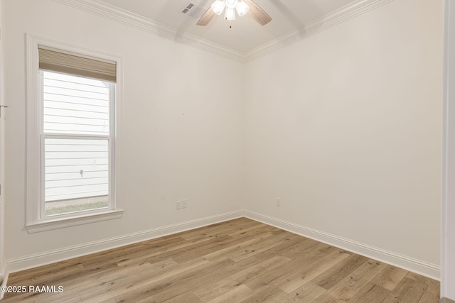 308 Manor House Ln, Lafayette, LA 70507 - spare room featuring light wood-style flooring, baseboards, ornamental molding, and a ceiling fan