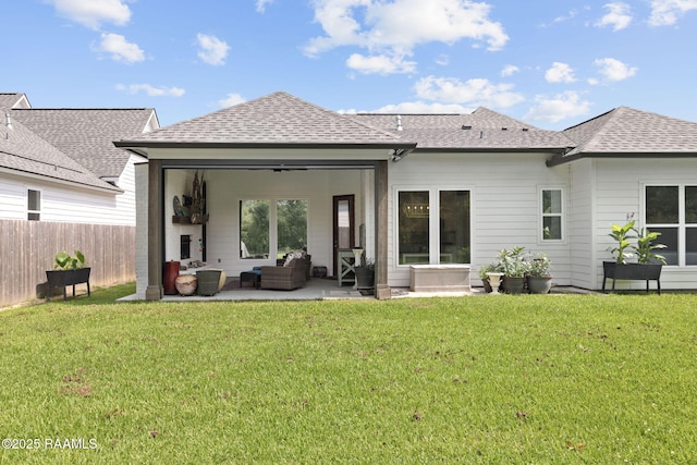 308 Manor House Ln, Lafayette, LA 70507 - rear view of house featuring a patio, a shingled roof, and outdoor lounge area