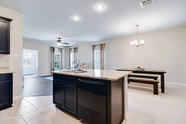 118 Barnet Ct, Lafayette, LA 70507 - kitchen with dishwasher, a sink, a chandelier, recessed lighting, and open floor plan
