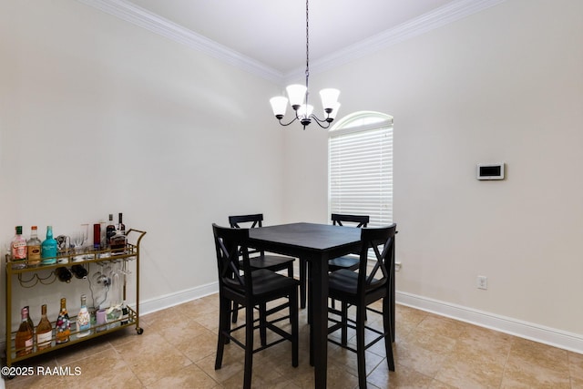 311 Victoria Lights Ln, Broussard, LA 70518 - dining room featuring ornamental molding, a chandelier, baseboards, and light tile patterned flooring