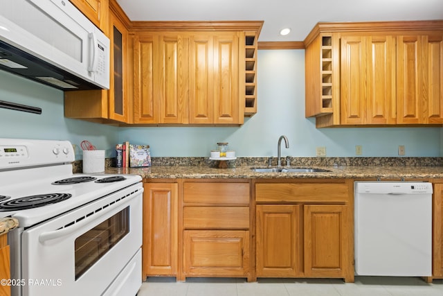 1008 S College Rd Unit 205, Lafayette, LA 70503 - kitchen with white appliances, a sink, glass insert cabinets, light tile patterned floors, and recessed lighting
