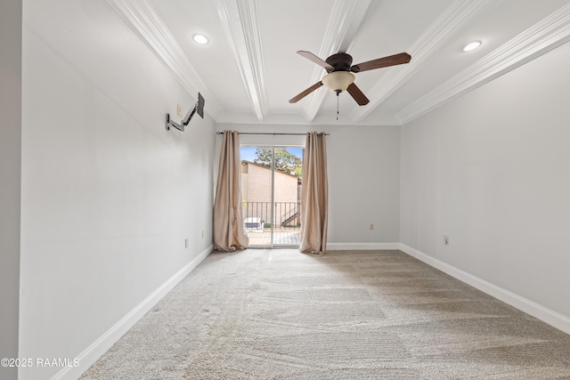1008 S College Rd Unit 205, Lafayette, LA 70503 - carpeted spare room featuring ornamental molding, ceiling fan, baseboards, and recessed lighting