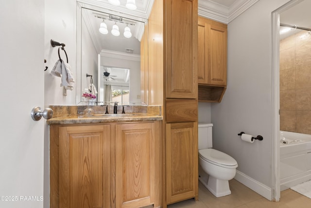 1008 S College Rd Unit 205, Lafayette, LA 70503 - bathroom featuring crown molding, vanity, toilet, tile patterned floors, and baseboards