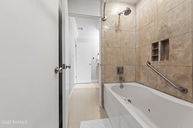 1008 S College Rd Unit 205, Lafayette, LA 70503 - bathroom featuring tile patterned flooring, ornamental molding, and a combined bath / shower with jetted tub