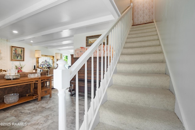 113 Templeton Dr, Lafayette, LA 70508 - stairway featuring beamed ceiling