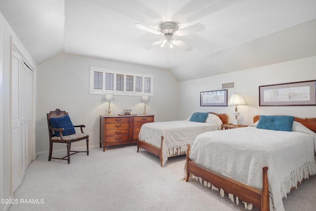 113 Templeton Dr, Lafayette, LA 70508 - bedroom featuring lofted ceiling, a closet, light colored carpet, ceiling fan, and baseboards