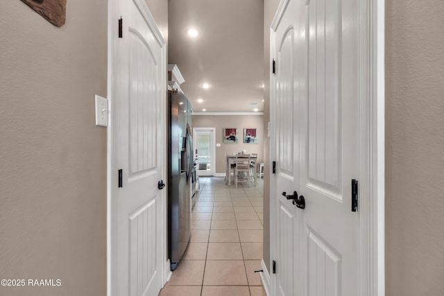107 Ace Ln, Lafayette, LA 70506 - hallway featuring crown molding, light tile patterned floors, and recessed lighting