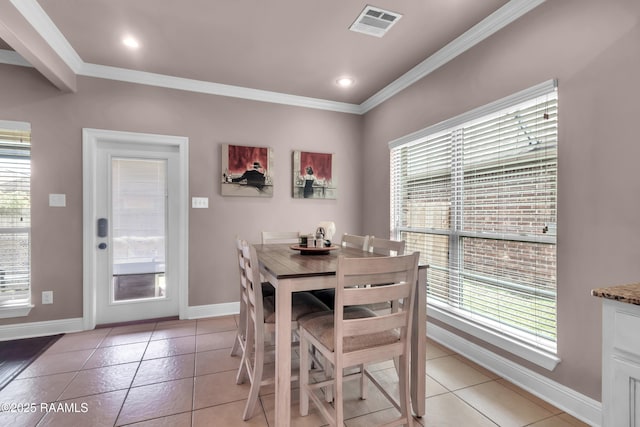 107 Ace Ln, Lafayette, LA 70506 - dining space featuring ornamental molding, light tile patterned floors, and recessed lighting