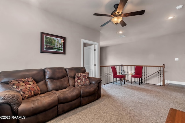 107 Ace Ln, Lafayette, LA 70506 - living area with ceiling fan, carpet floors, and recessed lighting