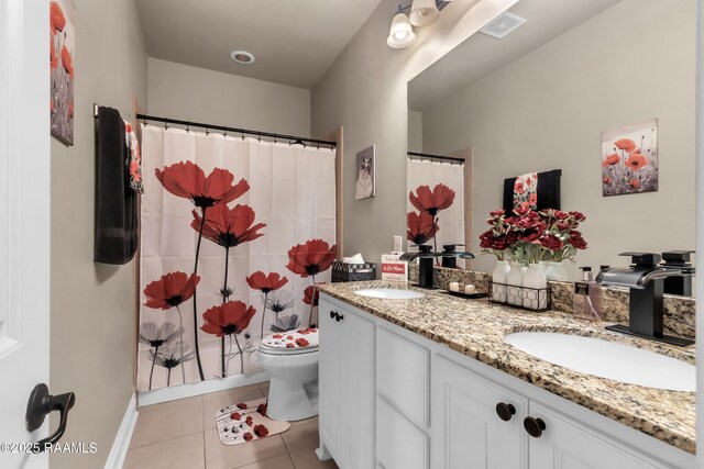 107 Ace Ln, Lafayette, LA 70506 - full bath with double vanity, tile patterned flooring, and a shower with shower curtain