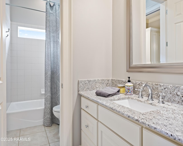 2822 Teal Dr, New Iberia, LA 70560 - full bath with vanity, tile patterned flooring, shower / tub combo with curtain, and ornamental molding