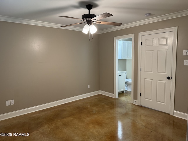 105 Ridge Run Ln, Carencro, LA 70520 - spare room with concrete flooring, ceiling fan, ornamental molding, and baseboards