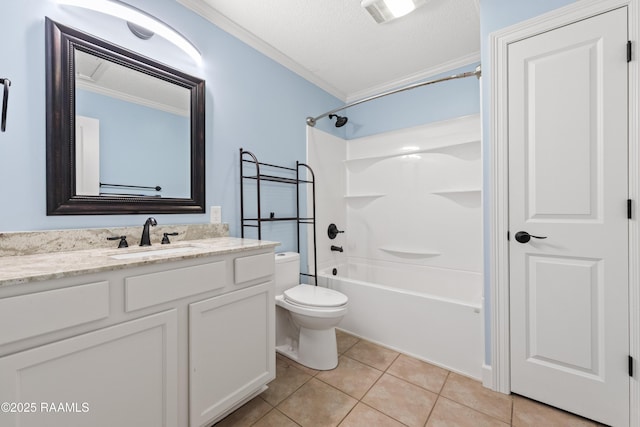 100 Winchester Dr Unit 308, Lafayette, LA 70506 - bathroom with toilet, crown molding, shower / bathtub combination, tile patterned floors, and vanity