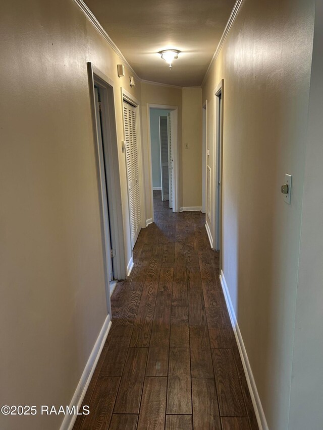 500 Brentwood Blvd, Lafayette, LA 70503 - corridor with ornamental molding, dark wood finished floors, and baseboards