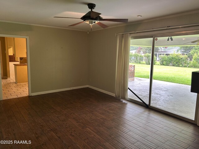 500 Brentwood Blvd, Lafayette, LA 70503 - unfurnished room featuring ceiling fan, wood-type flooring, crown molding, and baseboards
