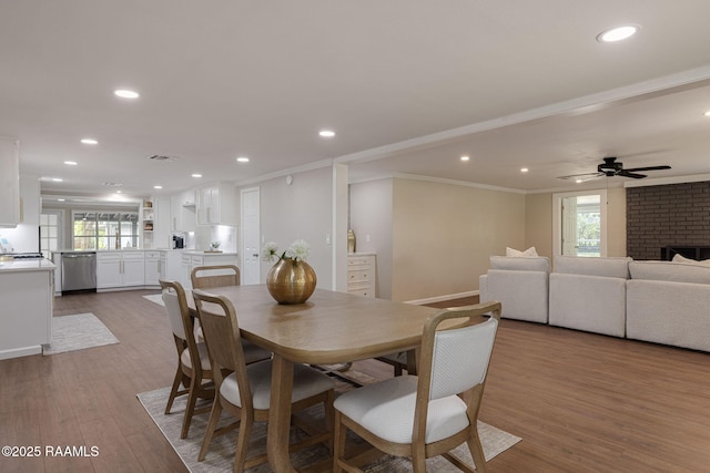 178 Bertrand Rd, Opelousas, LA 70570 - dining space with ornamental molding, healthy amount of natural light, recessed lighting, a ceiling fan, and wood finished floors