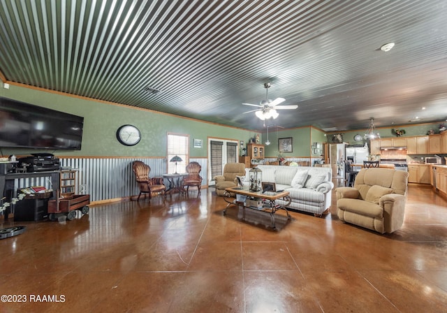 2944 Main Hwy, Breaux Bridge, LA 70517 - tiled living area with wainscoting and a ceiling fan