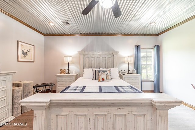 2944 Main Hwy, Breaux Bridge, LA 70517 - bedroom featuring ornamental molding, wood finished floors, and ceiling fan