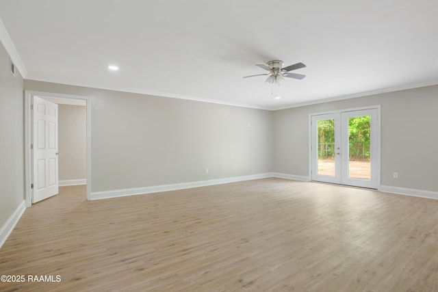 5811 Basile Eunice Hwy, Eunice, LA 70535 - empty room with a ceiling fan, crown molding, baseboards, light wood-style flooring, and recessed lighting