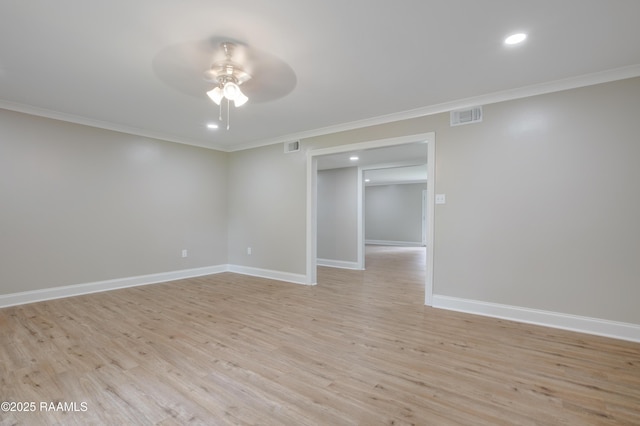 5811 Basile Eunice Hwy, Eunice, LA 70535 - unfurnished room with ceiling fan, light wood-style floors, ornamental molding, recessed lighting, and baseboards