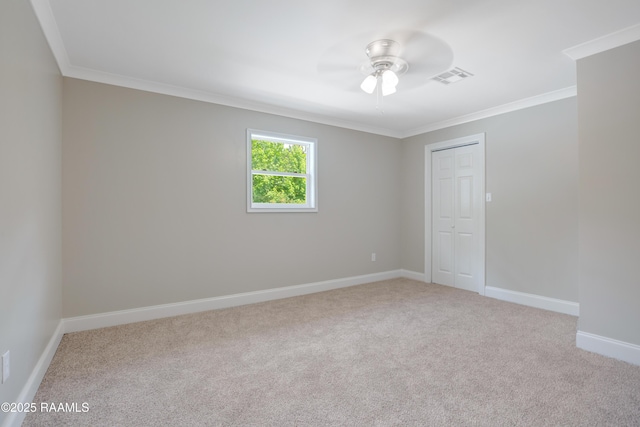 5811 Basile Eunice Hwy, Eunice, LA 70535 - carpeted empty room featuring a ceiling fan, crown molding, and baseboards