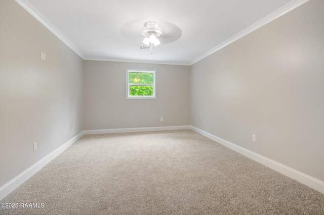 5811 Basile Eunice Hwy, Eunice, LA 70535 - unfurnished room featuring ceiling fan, crown molding, light colored carpet, and baseboards