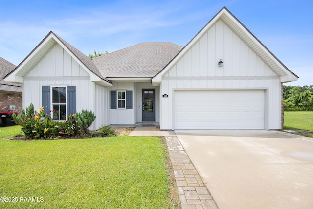 147 Gable Crest Dr, Lafayette, LA 70507 - modern farmhouse style home featuring a shingled roof, board and batten siding, a garage, and a front lawn