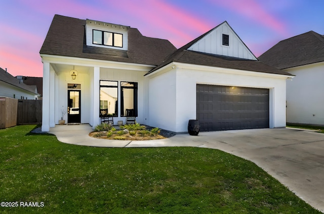 307 Harvest Creek Ln, Lafayette, LA 70508 - modern farmhouse style home featuring board and batten siding, a garage, concrete driveway, and roof with shingles
