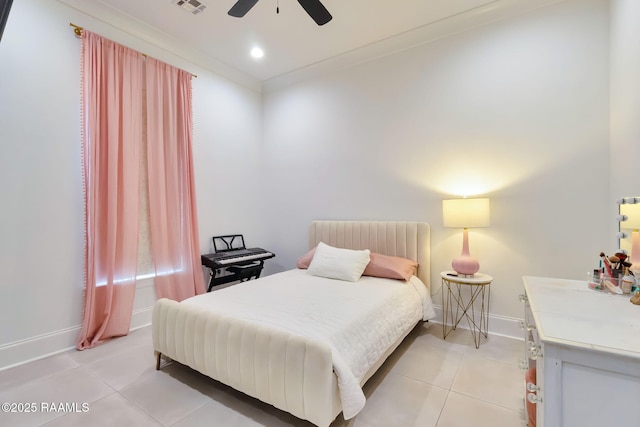 307 Harvest Creek Ln, Lafayette, LA 70508 - bedroom featuring light tile patterned flooring, a ceiling fan, and recessed lighting