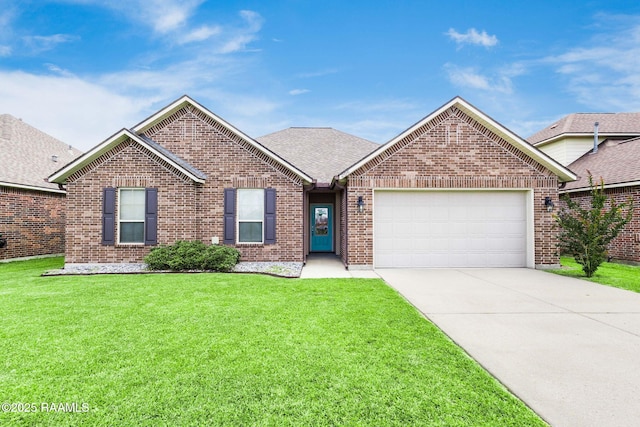 206 Agrarian Ave, Rayne, LA 70578 - view of front of home featuring a garage, brick siding, concrete driveway, and a front lawn