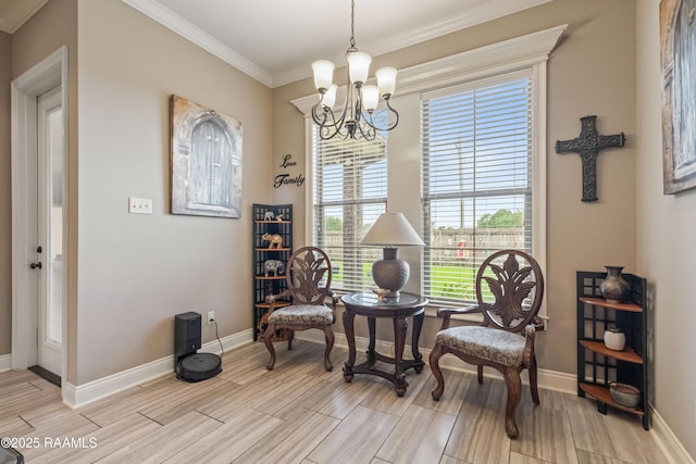 105 Cane Creek Dr, Broussard, LA 70518 - sitting room featuring a chandelier, wood tiled floors, and crown molding