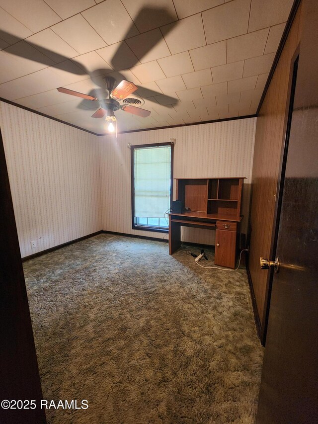 2115 Vige St, Opelousas, LA 70570 - unfurnished office featuring a ceiling fan and dark colored carpet