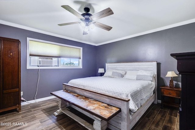 938 Marteau Rd, Broussard, LA 70518 - bedroom featuring wood finished floors, baseboards, crown molding, ceiling fan, and cooling unit