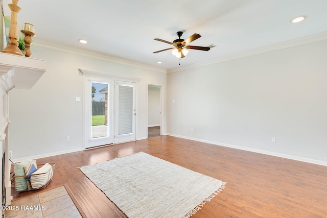 117 Fawn Ln, Broussard, LA 70518 - living room with ceiling fan, light wood finished floors, ornamental molding, a fireplace, and recessed lighting