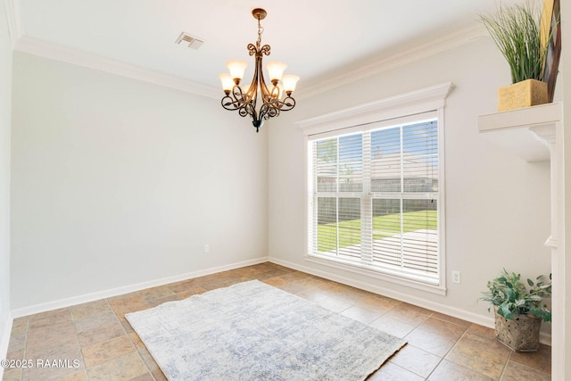 117 Fawn Ln, Broussard, LA 70518 - unfurnished room with a chandelier, ornamental molding, and light tile patterned flooring