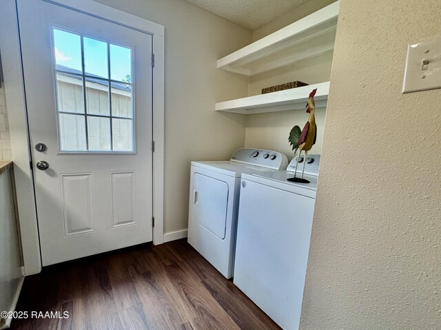 201 High Meadows Blvd Unit 205, Lafayette, LA 70507 - laundry room with washer and clothes dryer, dark wood-style floors, and a textured ceiling