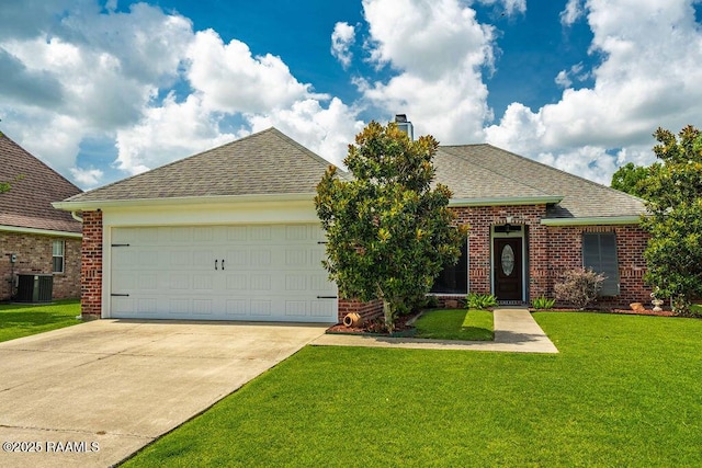 202 Doe Ln, Broussard, LA 70518 - view of front of home featuring brick siding, a garage, driveway, a chimney, and roof with shingles